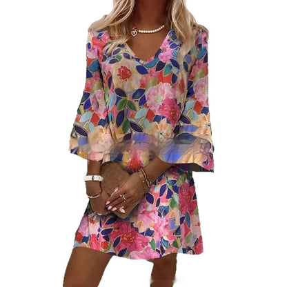 👗 Robe Manches Trois Couches Femme – Impression Numérique & Chic | XL-Charmes