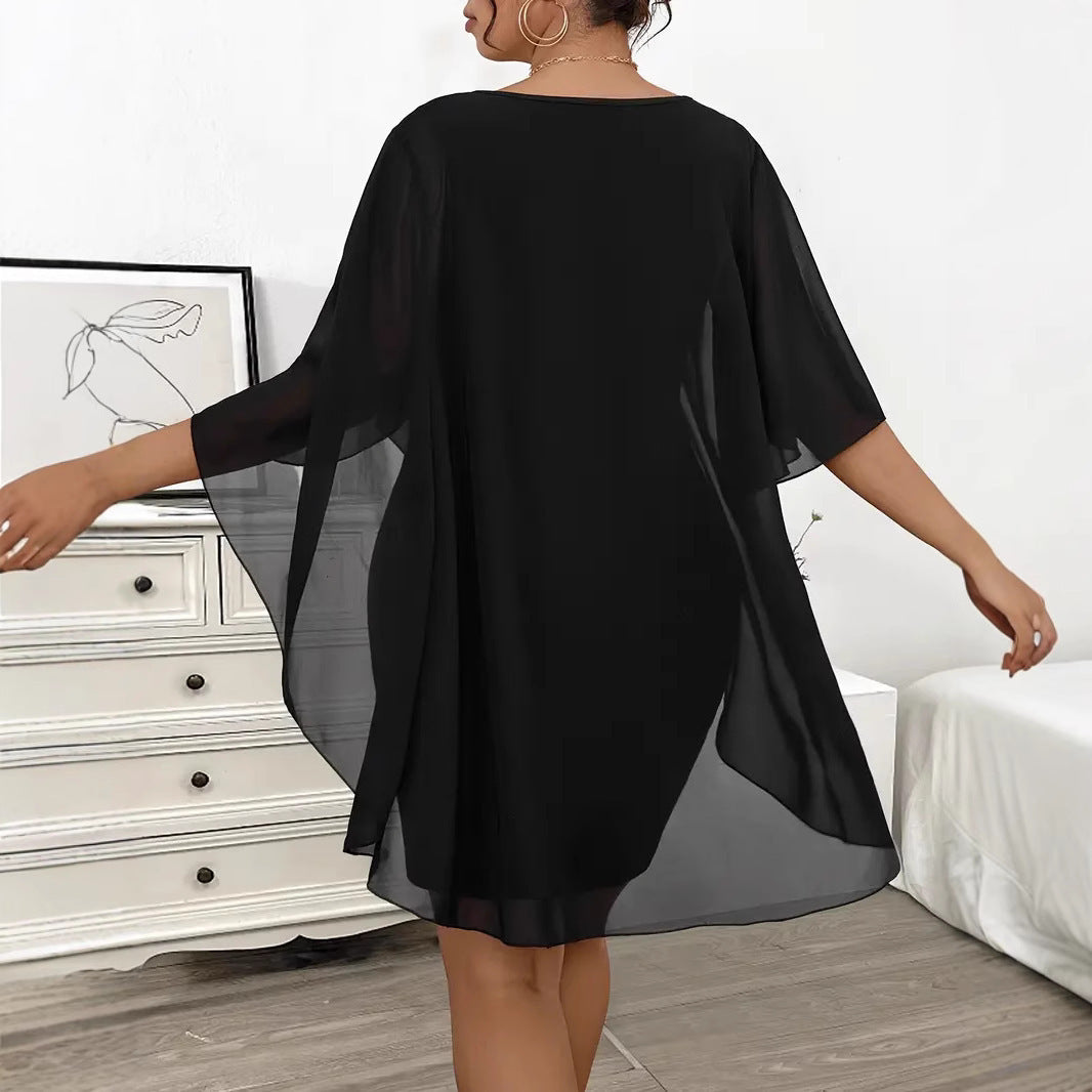 👗 Robe Mousseline Femme – Grande Taille avec Châle & Coupe Cintrée