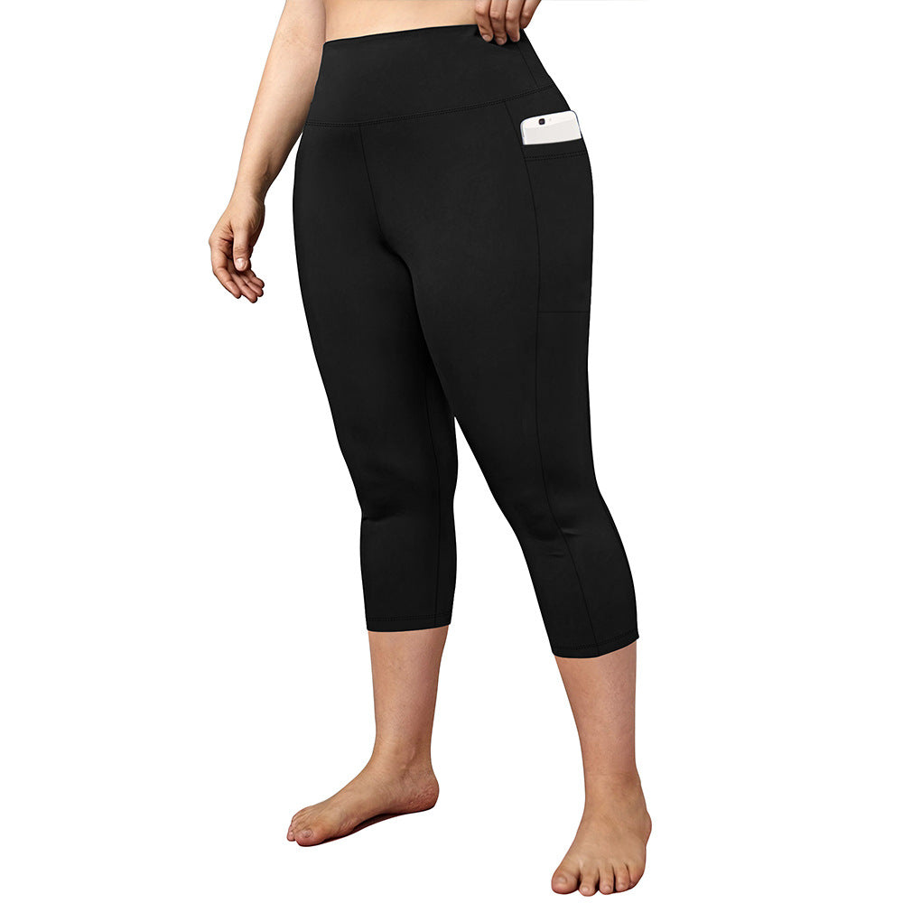 👖 Pantalon Yoga Court Femme – Grande Taille Moulant avec Poches