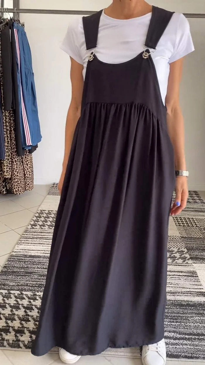 👗 Robe Longue Bretelles Coton & Lin Femme – Élégance Décontractée