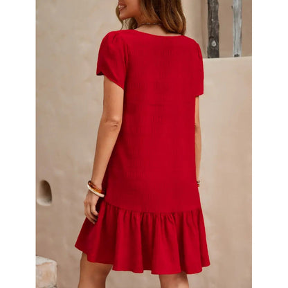 👗 Robe Ample Décontractée Col en V – Manches Courtes & Unie | XL-Charmes