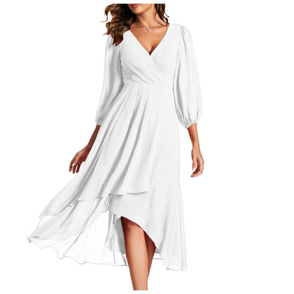 👗 Robe Soirée Col V Femme – Ample & Élégante Manches Longues | XL-Charmes