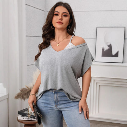 👚 Pull Femme Grande Taille – Épaules Tombantes & Manches Chauve-souris