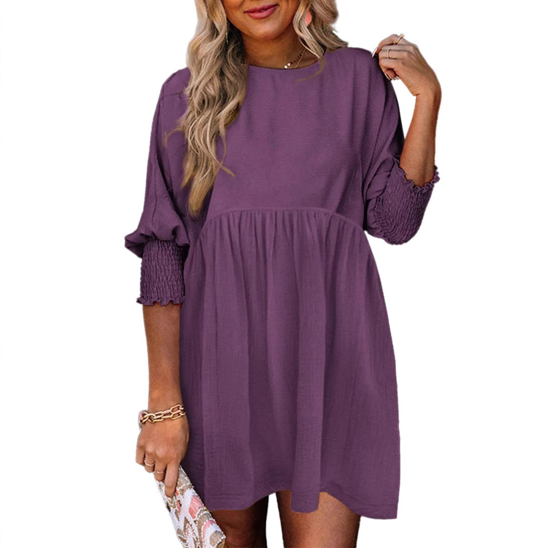 👗 Robe Décontractée Femme – Col Rond & Poignets Ceinturés | XL-Charmes