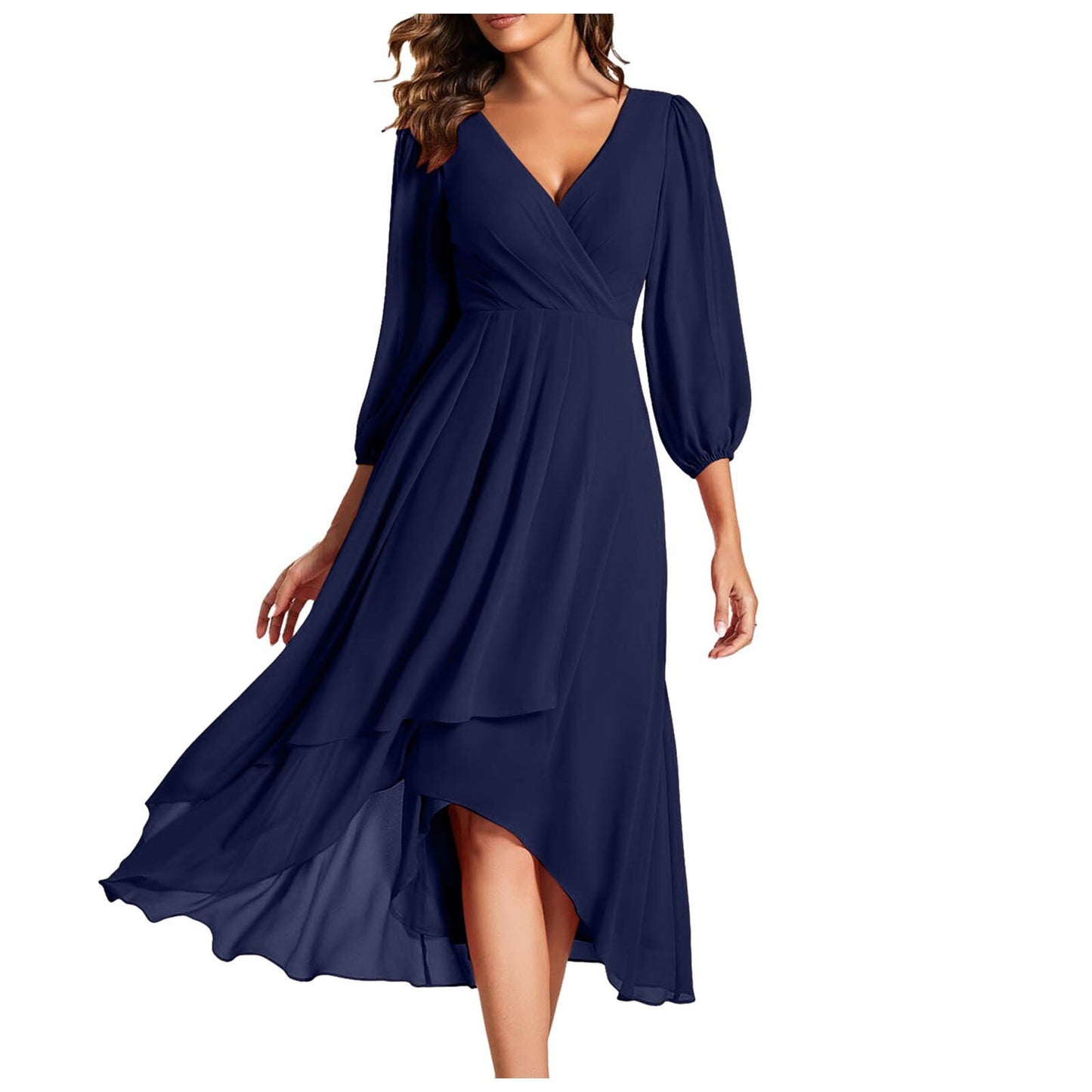 👗 Robe Soirée Col V Femme – Ample & Élégante Manches Longues | XL-Charmes