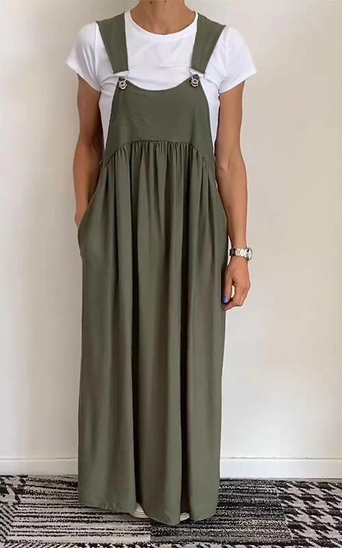 👗 Robe Longue Bretelles Coton & Lin Femme – Élégance Décontractée