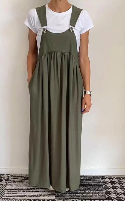 👗 Robe Longue Bretelles Coton & Lin Femme – Élégance Décontractée