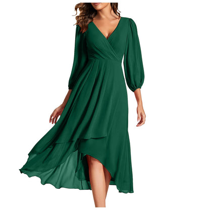 👗 Robe Soirée Col V Femme – Ample & Élégante Manches Longues | XL-Charmes