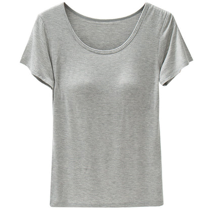 👚 T-shirt Modal Femme – Manches Courtes & Coussinet Poitrine | XL-Charmes