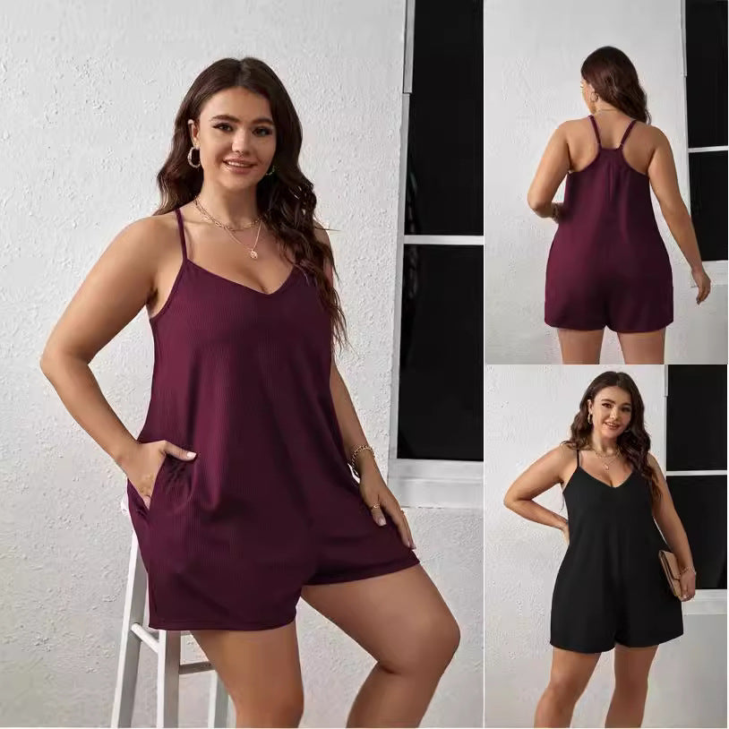 ☀️ Combinaison Bretelles Col V Femme – Élégante Grande Taille | XL-Charmes