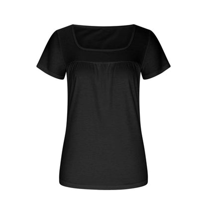 👚 T-shirt Femme Col Carré Plissé – Manches Courtes & Coupe Ample