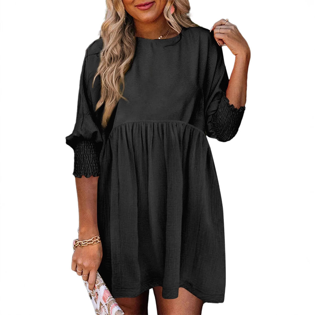 👗 Robe Décontractée Femme – Col Rond & Poignets Ceinturés | XL-Charmes