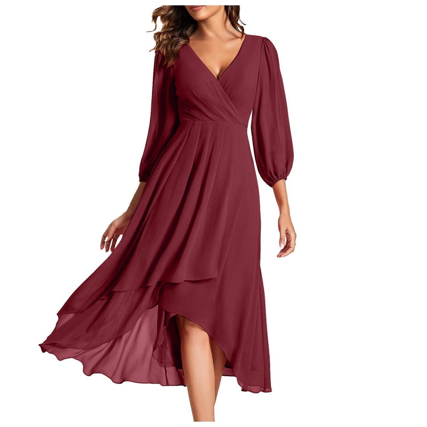 👗 Robe Soirée Col V Femme – Ample & Élégante Manches Longues | XL-Charmes