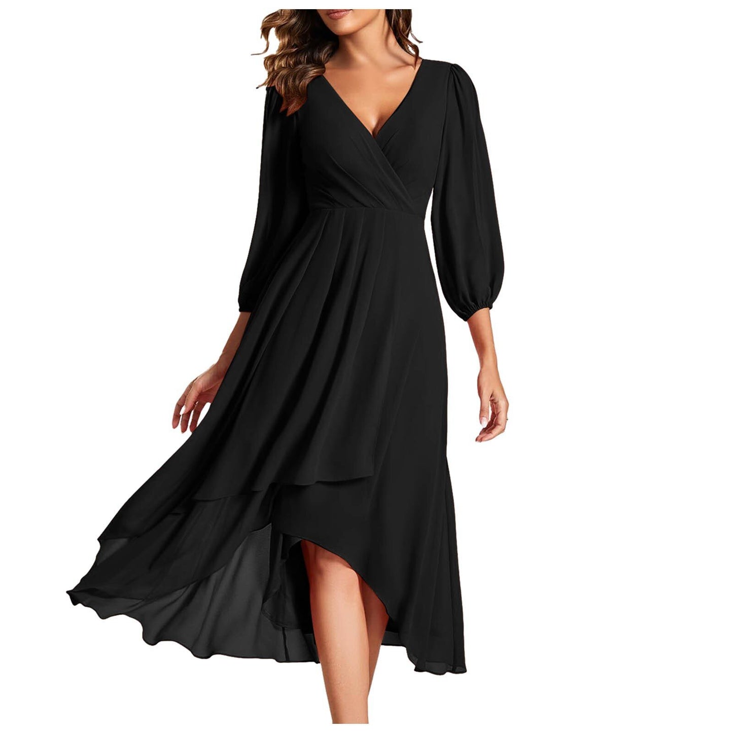 👗 Robe Soirée Col V Femme – Ample & Élégante Manches Longues | XL-Charmes
