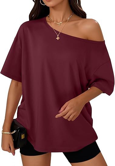 👚 T-shirt Décontracté Col Diagonal Femme – Élégant & Confortable | XL-Charmes