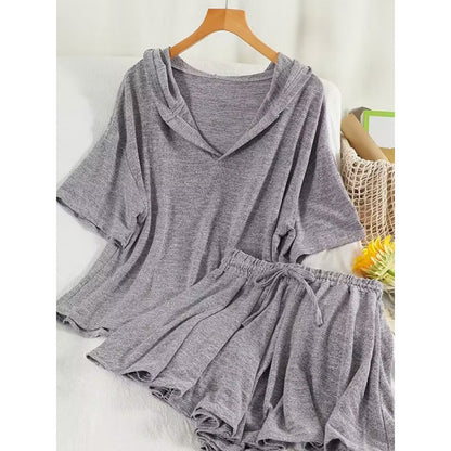 ☀️ Ensemble 2 Pièces Femme – Ample à Capuche & Manches Courtes | XL-Charmes