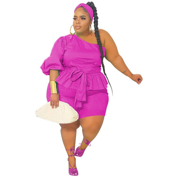 👚 Ensemble 2 Pièces Grande Taille à Volants – Une Épaule Chic | XL-Charmes