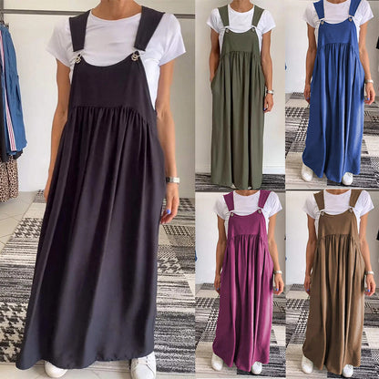 👗 Robe Longue Bretelles Coton & Lin Femme – Élégance Décontractée