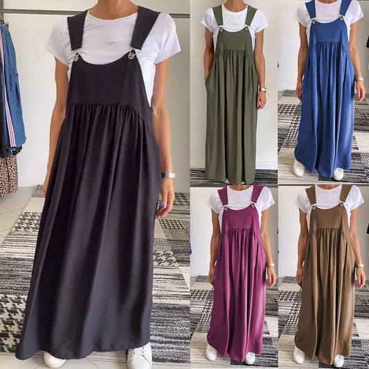 👗 Robe Longue Bretelles Coton & Lin Femme – Élégance Décontractée