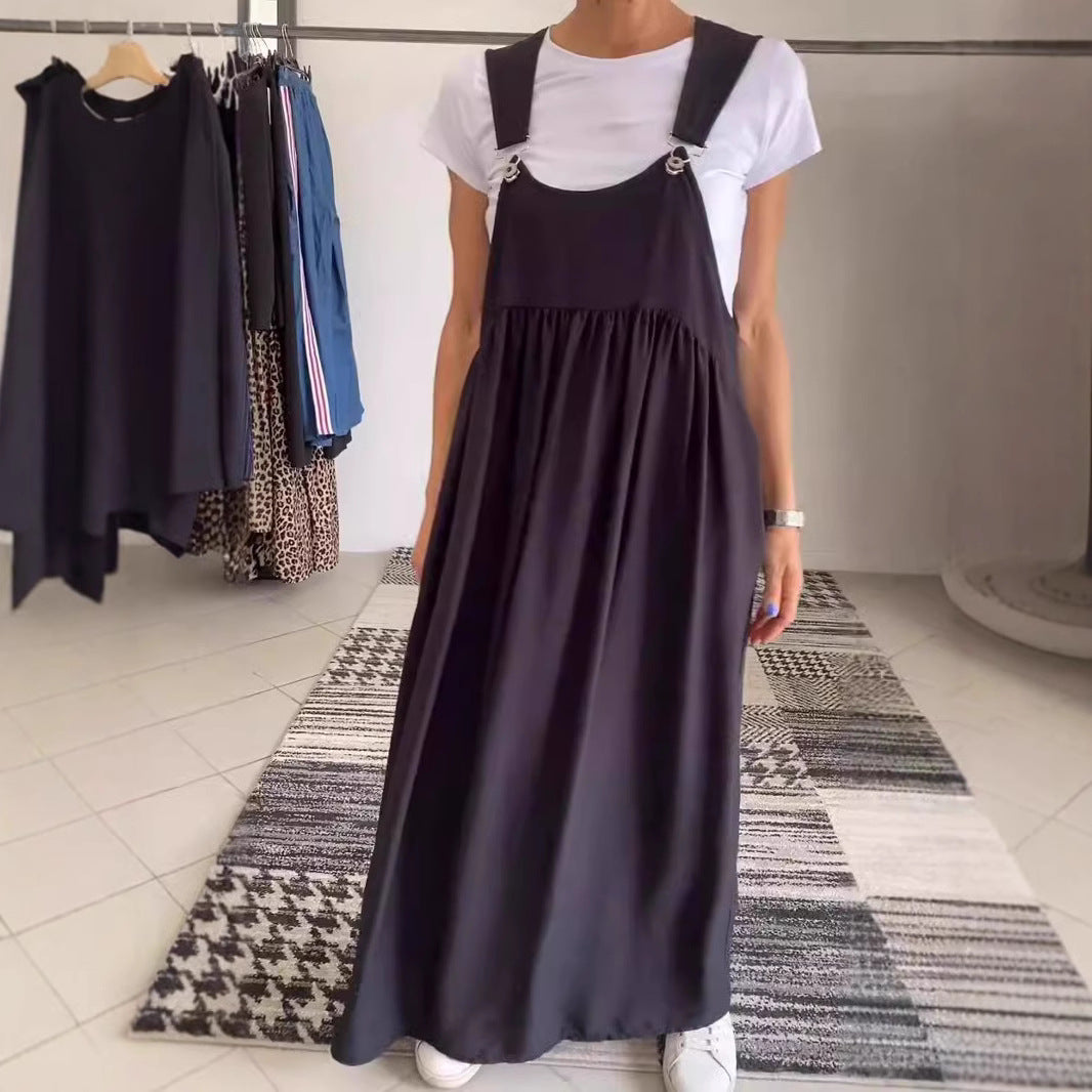 👗 Robe Longue Bretelles Coton & Lin Femme – Élégance Décontractée