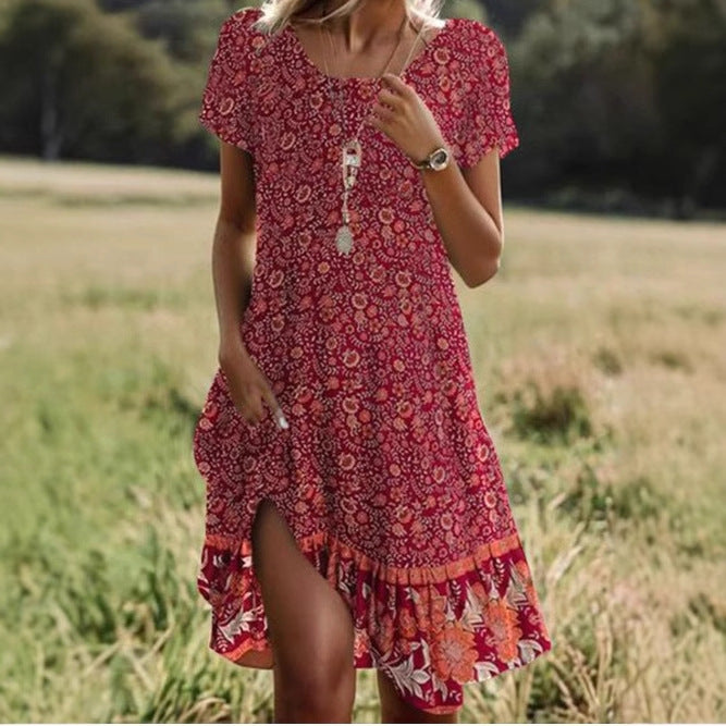 👗 Robe Femme à Col Rond – Impression Numérique Fleurie | XL-Charmes