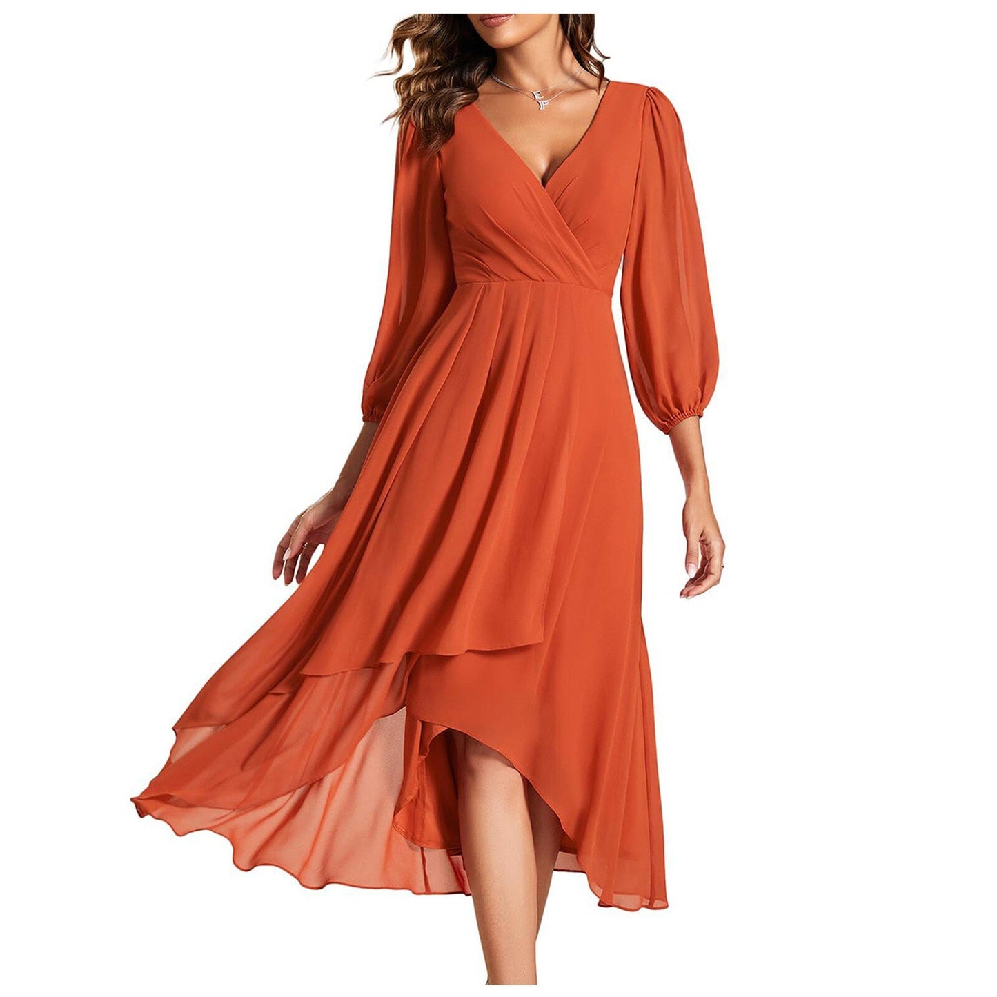 👗 Robe Soirée Col V Femme – Ample & Élégante Manches Longues | XL-Charmes