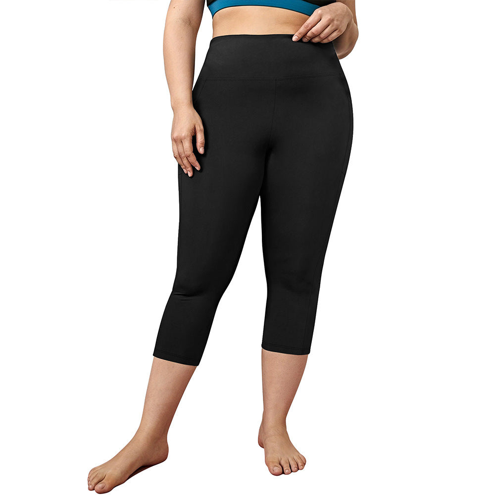 👖 Pantalon Yoga Court Femme – Grande Taille Moulant avec Poches