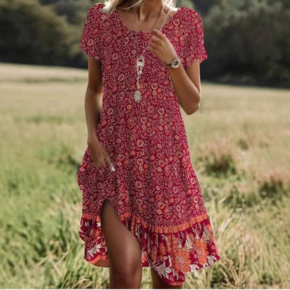 👗 Robe Femme à Col Rond – Impression Numérique Fleurie | XL-Charmes