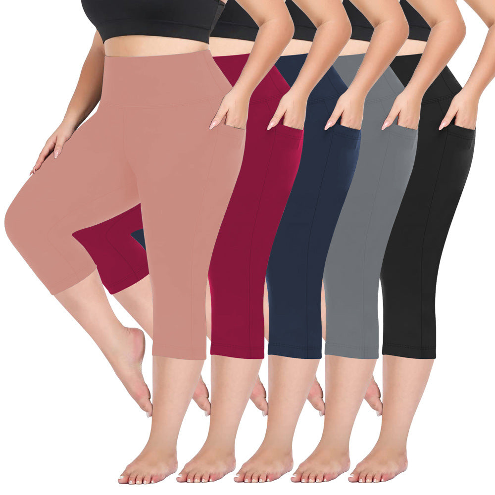 👖 Pantalon Yoga Court Femme – Grande Taille Moulant avec Poches