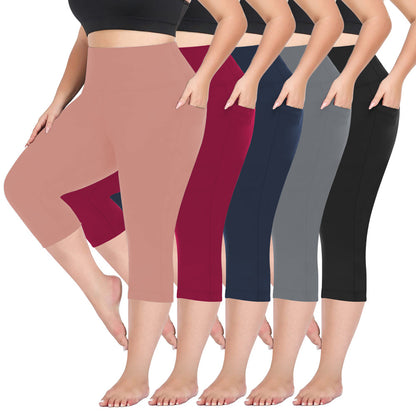👖 Pantalon Yoga Court Femme – Grande Taille Moulant avec Poches