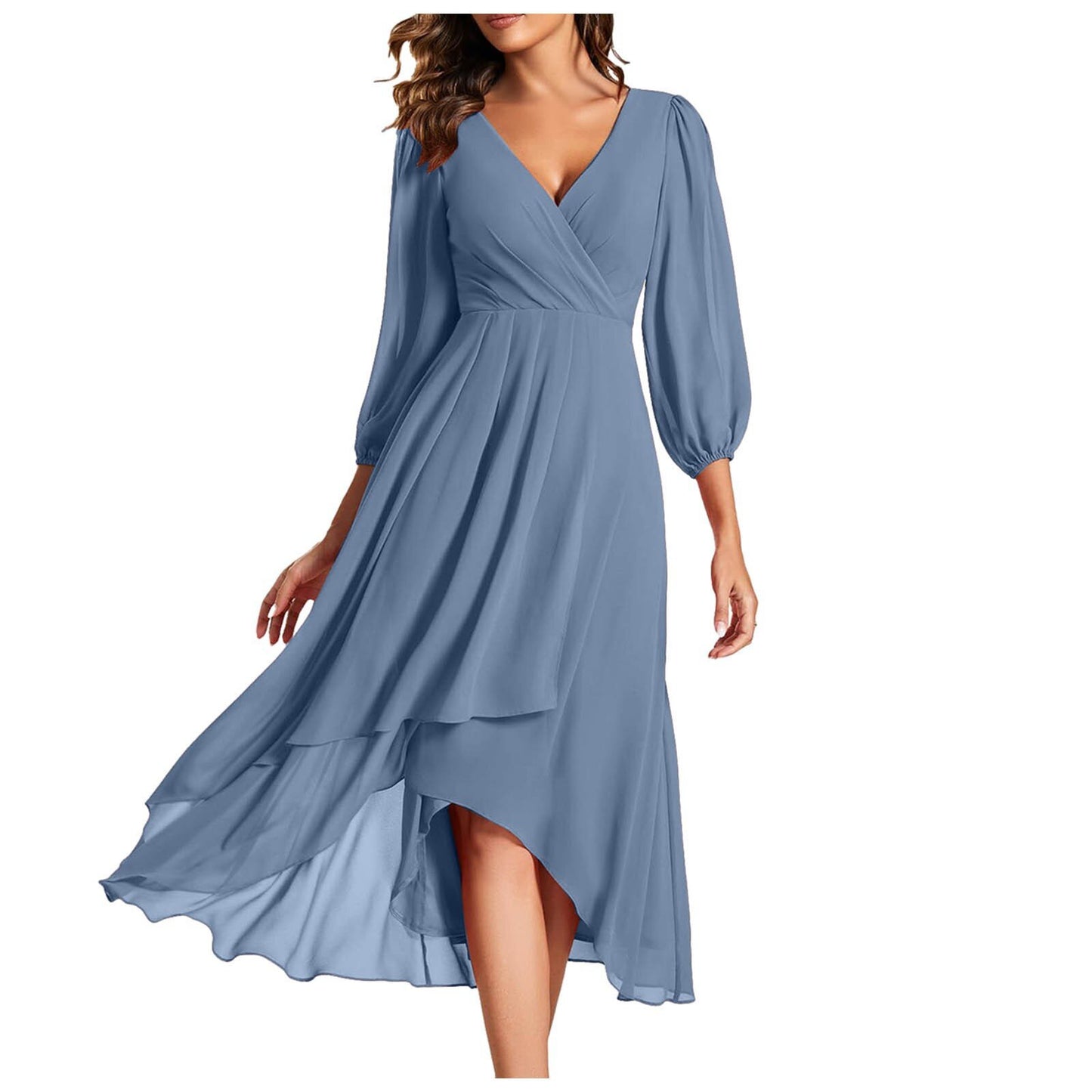 👗 Robe Soirée Col V Femme – Ample & Élégante Manches Longues | XL-Charmes