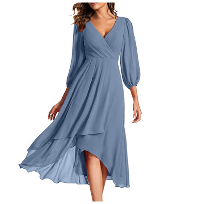 👗 Robe Soirée Col V Femme – Ample & Élégante Manches Longues | XL-Charmes