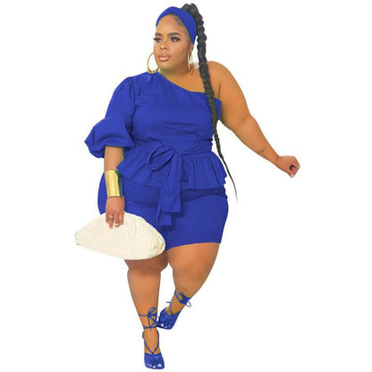 👚 Ensemble 2 Pièces Grande Taille à Volants – Une Épaule Chic | XL-Charmes