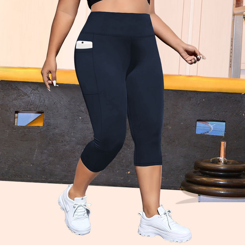 👖 Pantalon Yoga Court Femme – Grande Taille Moulant avec Poches