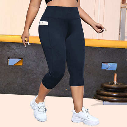 👖 Pantalon Yoga Court Femme – Grande Taille Moulant avec Poches