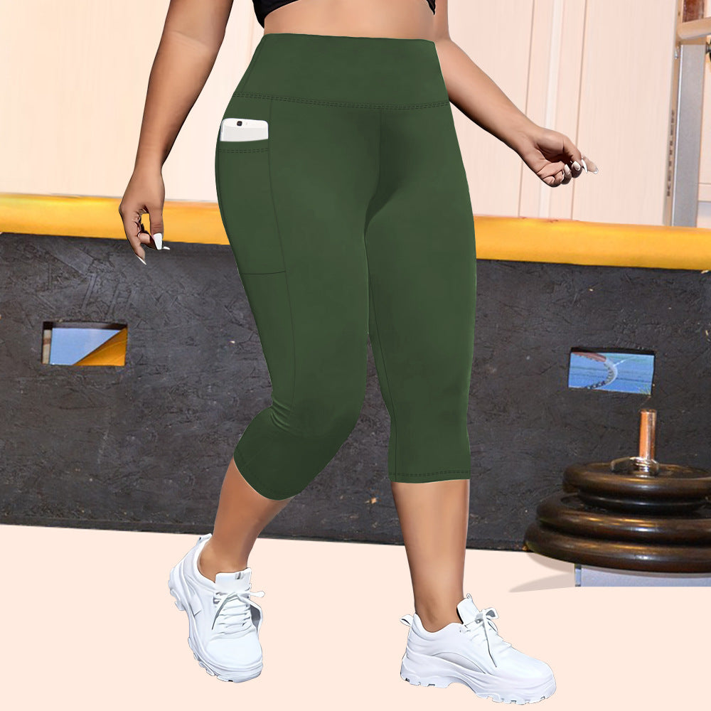 👖 Pantalon Yoga Court Femme – Grande Taille Moulant avec Poches