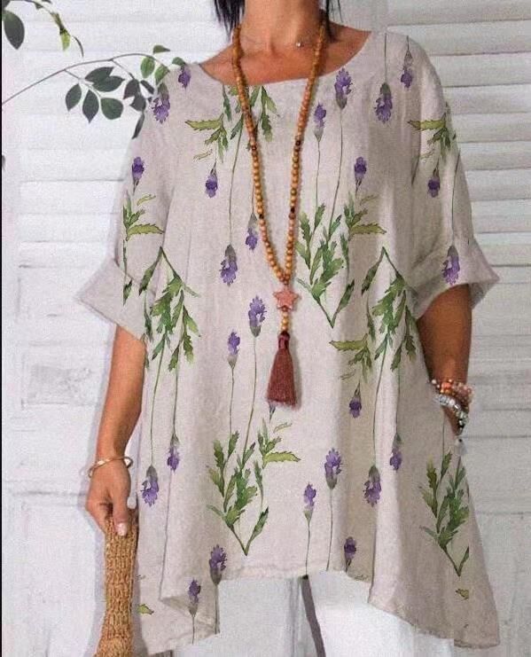 👚 T-Shirt Imprimé Grande Taille – Manches Courtes & Col Rond