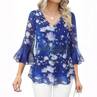 👚 Haut Décontracté Femme – Manches 3/4 Plissées | XL-Charmes