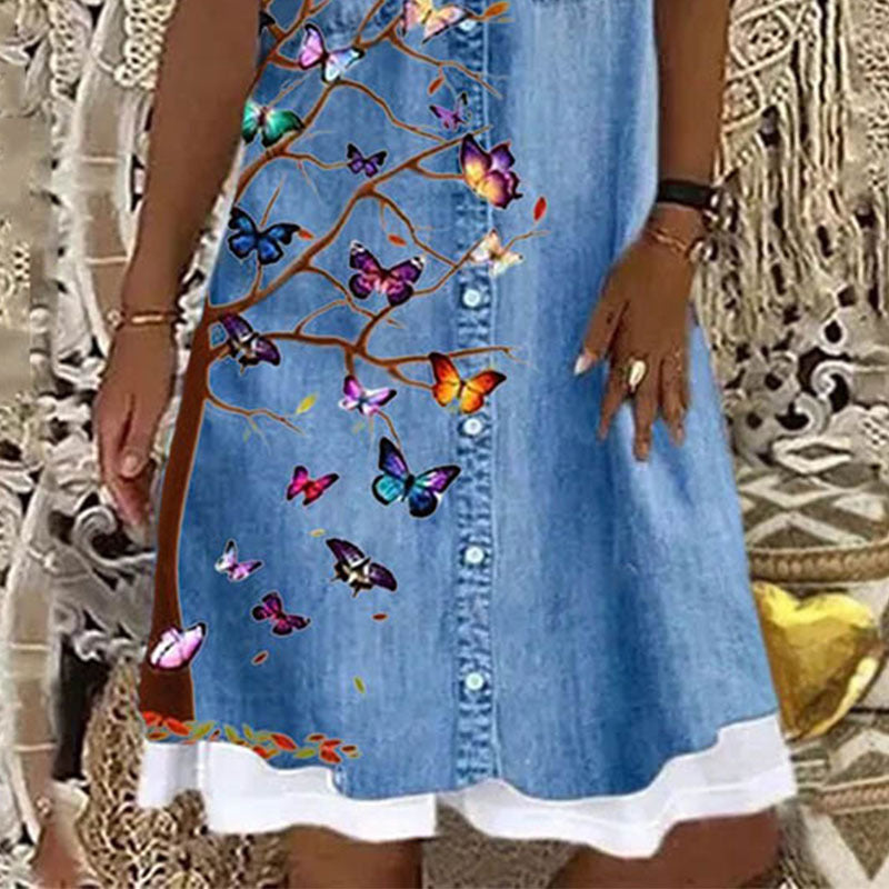 👗 Robe d’Été Bleue Femme – Grande Taille Mi-Longue & Légère