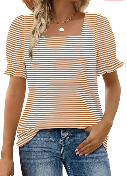 👚 T-shirt Femme Manches Pétales – Col U Ample | Mode Printemps