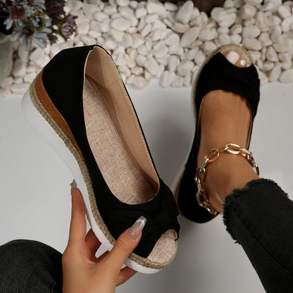 👡 Sandales compensées grande taille – Nœud & corde naturelle | XL-Charmes