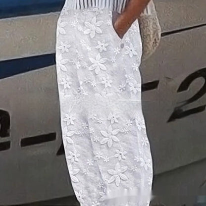 👖 Pantalon Coton & Lin Femme – Décontracté Brodé Chic | XL-Charmes