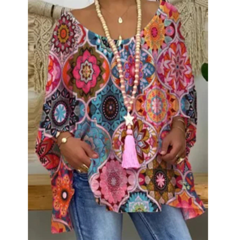 👚 Haut Ample Imprimé – Décontracté & Grande Taille Femme | XL-Charmes