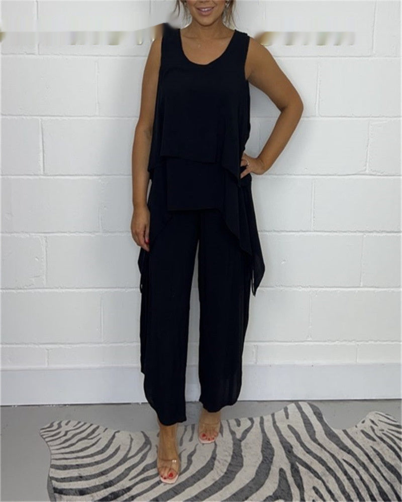 👖 Ensemble Décontracté Femme – Costume Sans Manches Grande Taille Chic