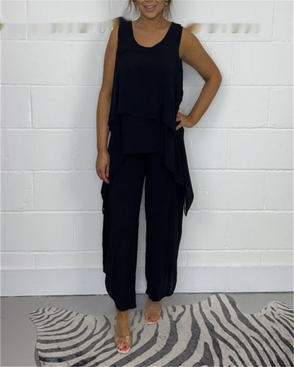 👖 Ensemble Décontracté Femme – Costume Sans Manches Grande Taille Chic