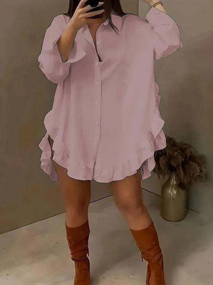 👚 Chemise Décontractée Femme Grande Taille – Ourlet à Volants