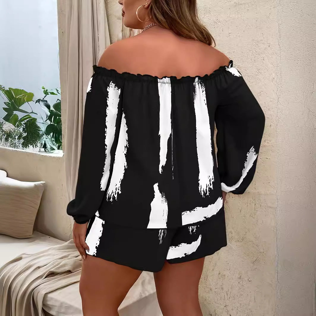 👚 Ensemble 2 Pièces Femme Grande Taille – Haut Imprimé & Pantalon Fluide