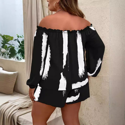 👚 Ensemble 2 Pièces Femme Grande Taille – Haut Imprimé & Pantalon Fluide