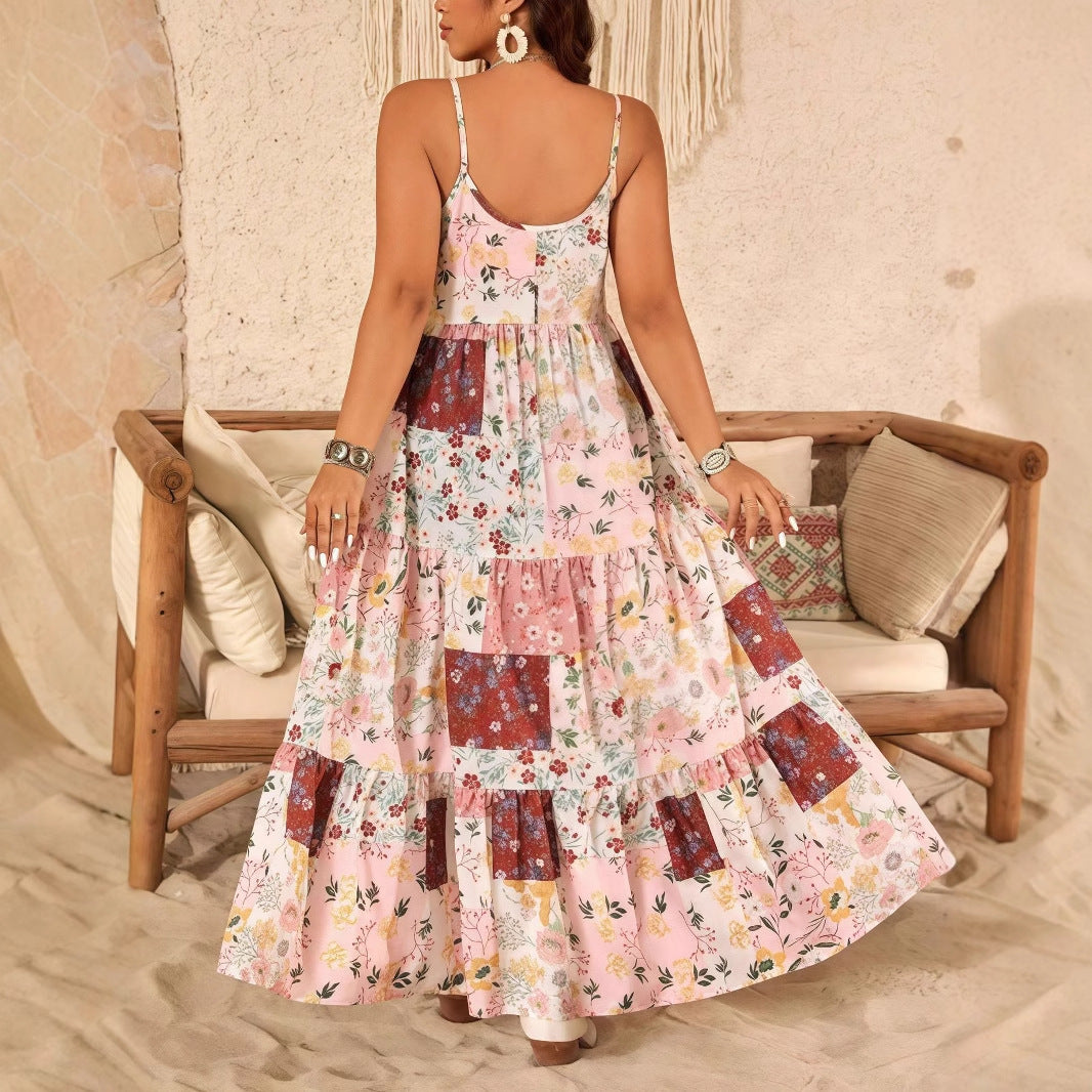 👗 Robe Longue Fleurie à Bretelles – Style Européen & Américain