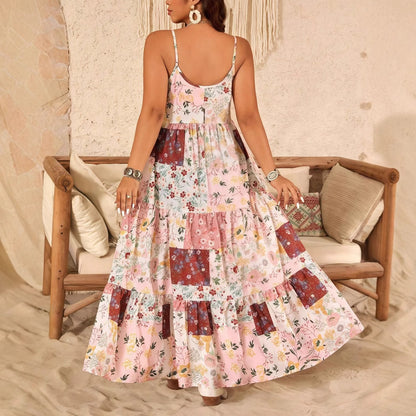 👗 Robe Longue Fleurie à Bretelles – Style Européen & Américain